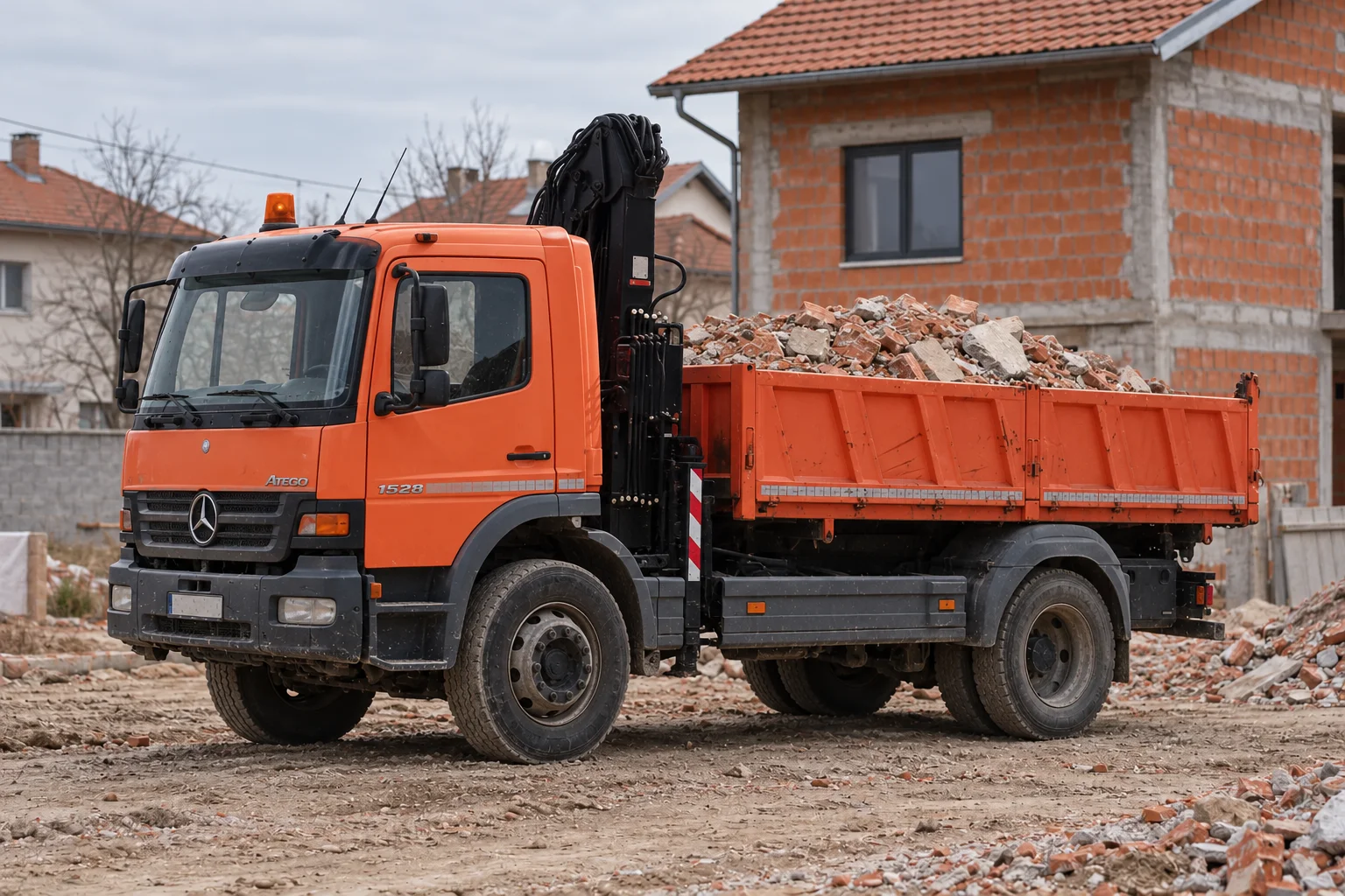 Narandžasti Mercedes kiper kamion za odvoz šuta